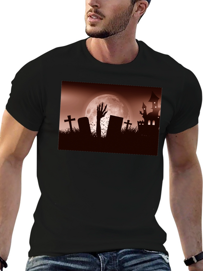 Camiseta Negra Halloween Cementerio y Mano Zombie