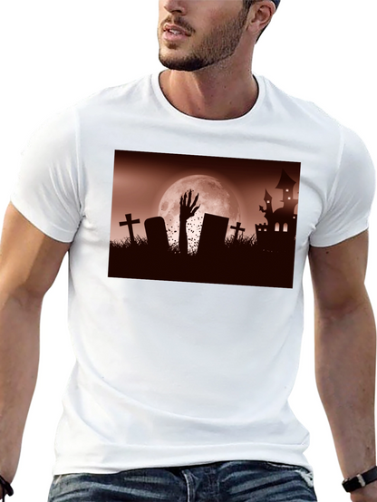 Camiseta Negra Halloween Cementerio y Mano Zombie