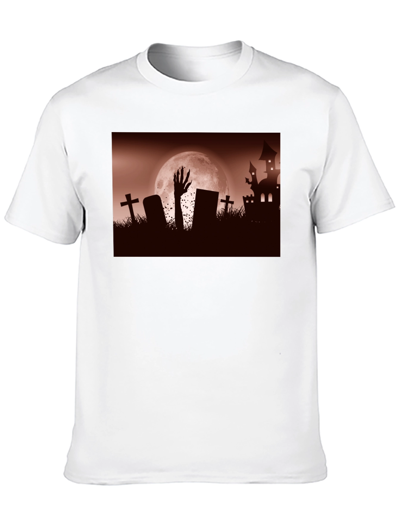 Camiseta Negra Halloween Cementerio y Mano Zombie