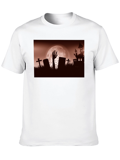 Camiseta Negra Halloween Cementerio y Mano Zombie