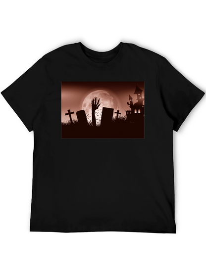 Camiseta Negra Halloween Cementerio y Mano Zombie