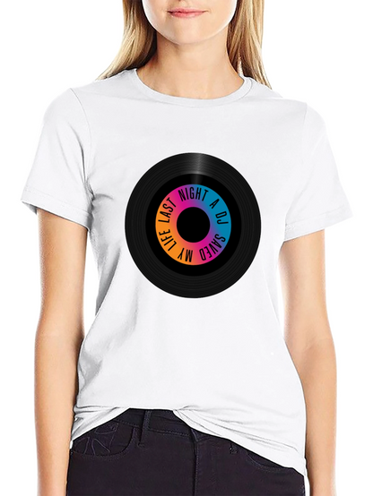 Camiseta Negra con Diseño de Vinilo Musical