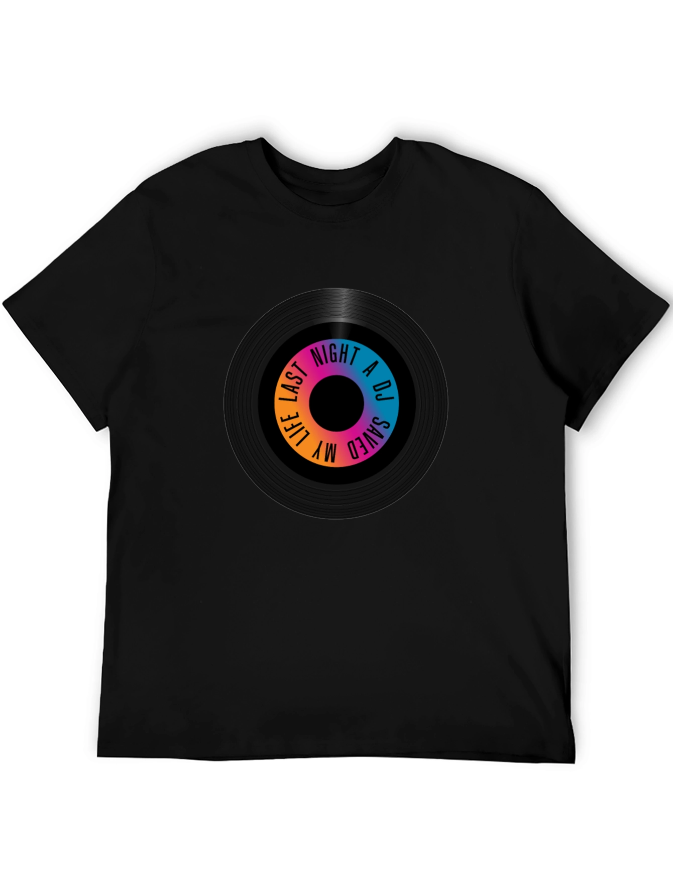 Camiseta Negra con Diseño de Vinilo Musical