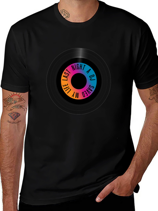 Camiseta Negra con Diseño de Vinilo Musical
