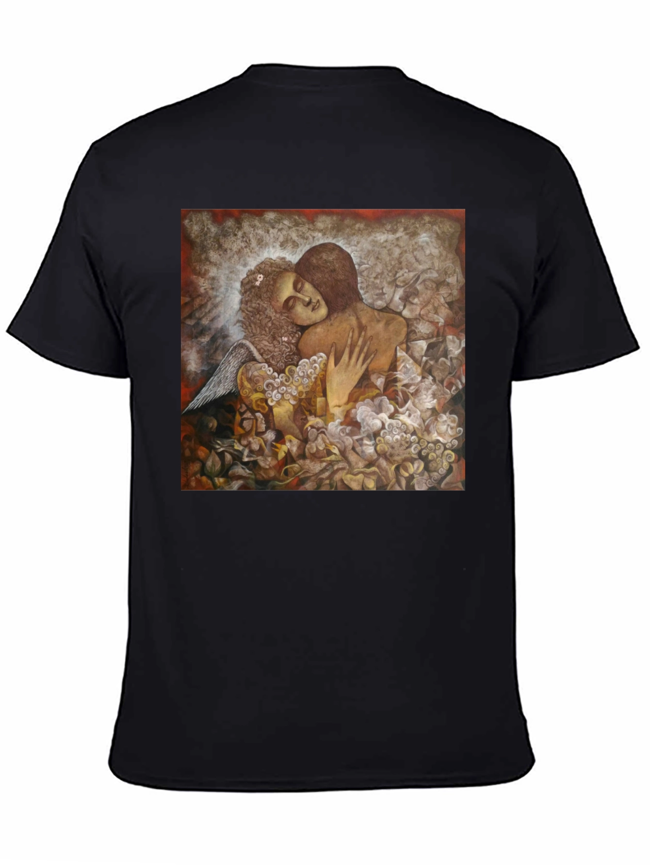 Camiseta Negra con Diseño Artístico de Pareja Abrazada