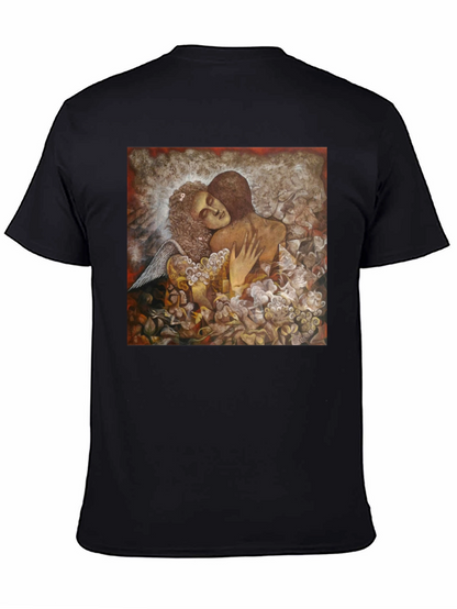 Camiseta Negra con Diseño Artístico de Pareja Abrazada