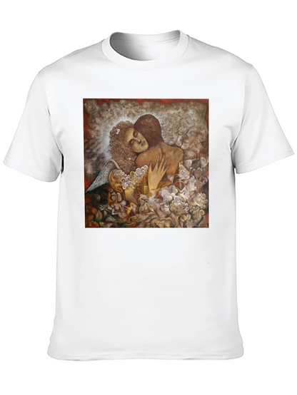 Camiseta Negra con Diseño Artístico de Pareja Abrazada