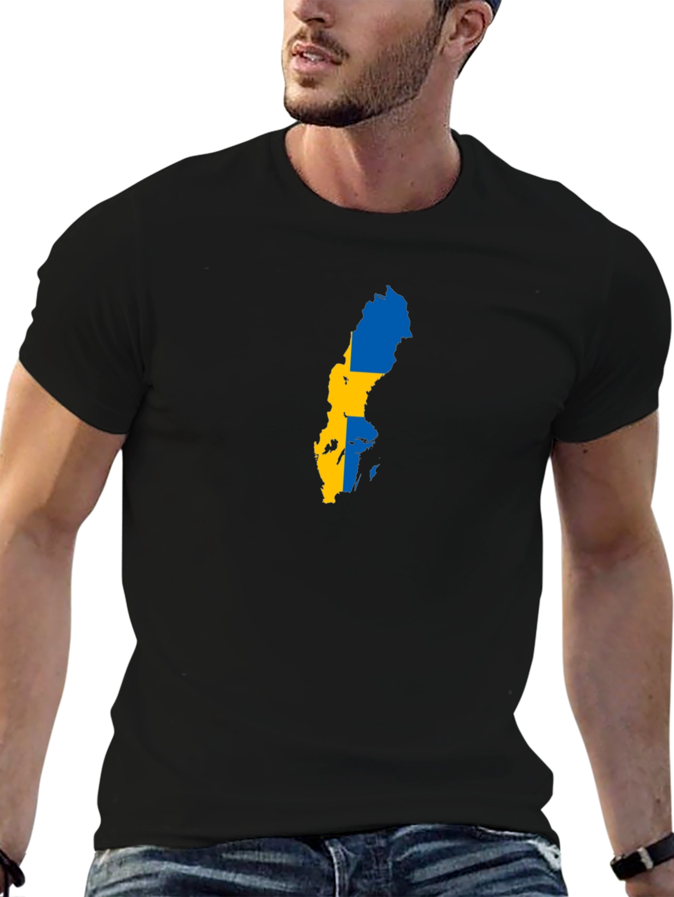 Camiseta Negra Mapa Suecia Hombre