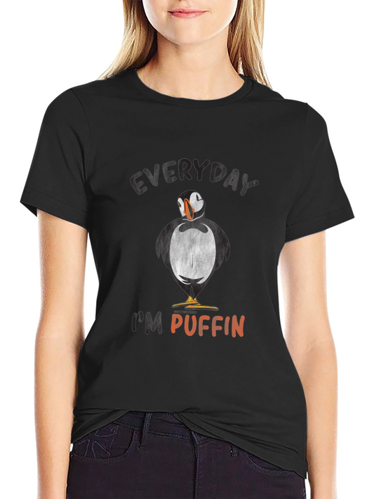 Camiseta Negra con Diseño de Frailecillo - Everyday Im Puffin
