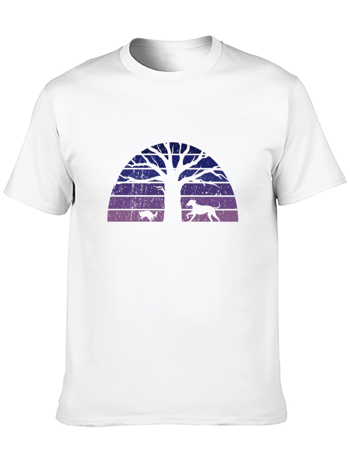 Camiseta Negra Diseño Árbol y Perros Silueta