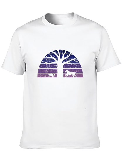 Camiseta Negra Diseño Árbol y Perros Silueta