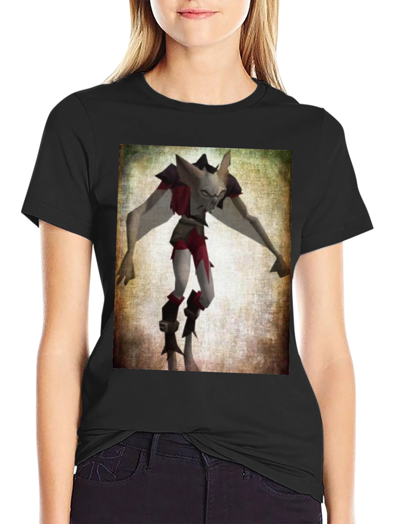 Camiseta Negra con Estampado de Personaje Fantástico