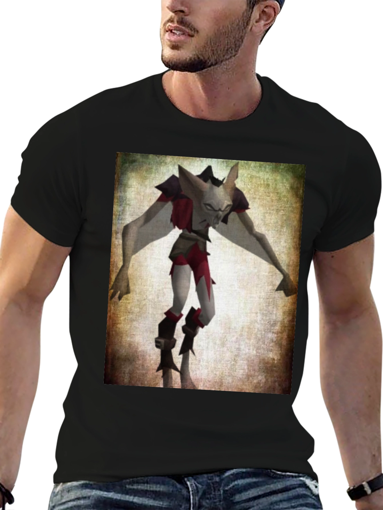 Camiseta Negra con Estampado de Personaje Fantástico