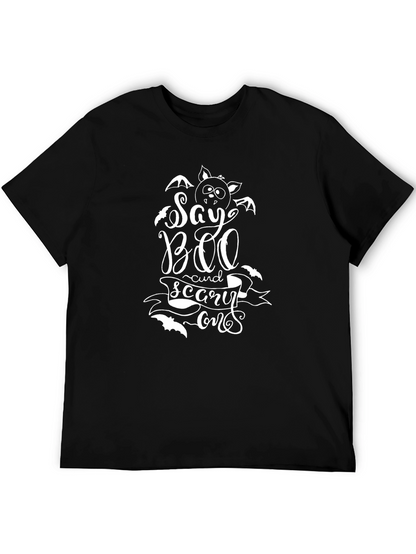 Camiseta Negra Halloween Say BOO and Scary On