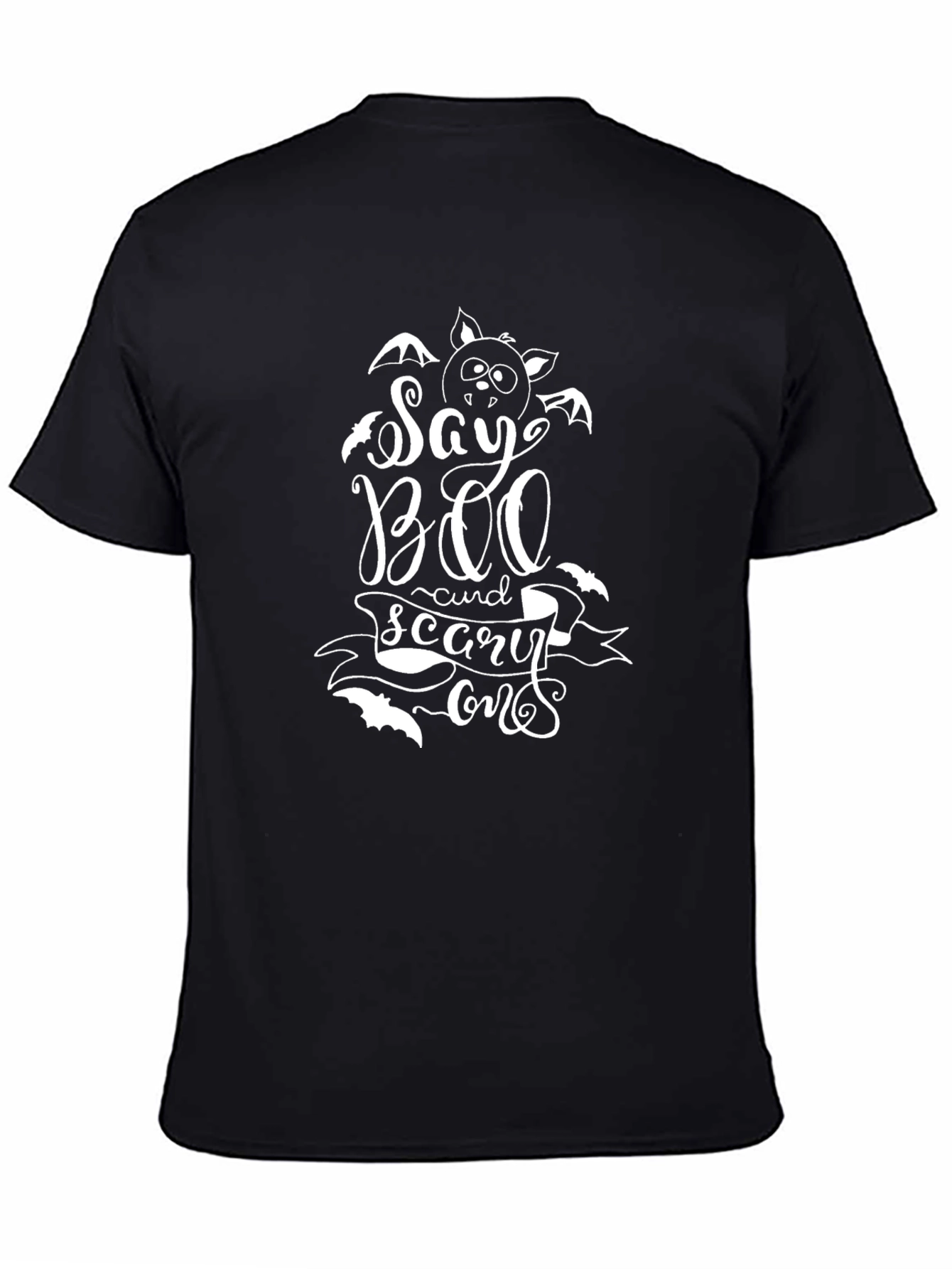 Camiseta Negra Halloween Say BOO and Scary On