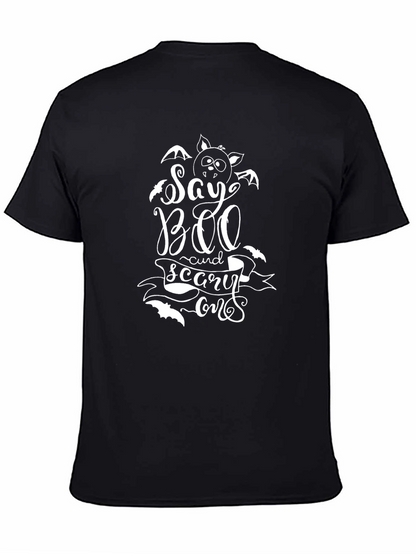 Camiseta Negra Halloween Say BOO and Scary On