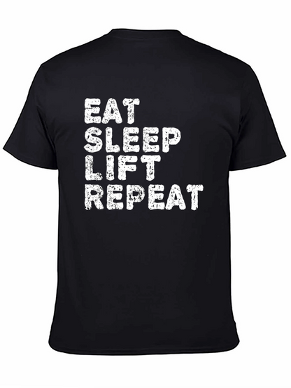 Camiseta Negra Eat Sleep Lift Repeat para Hombre