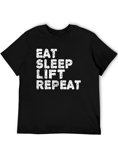 Camiseta Negra Eat Sleep Lift Repeat para Hombre