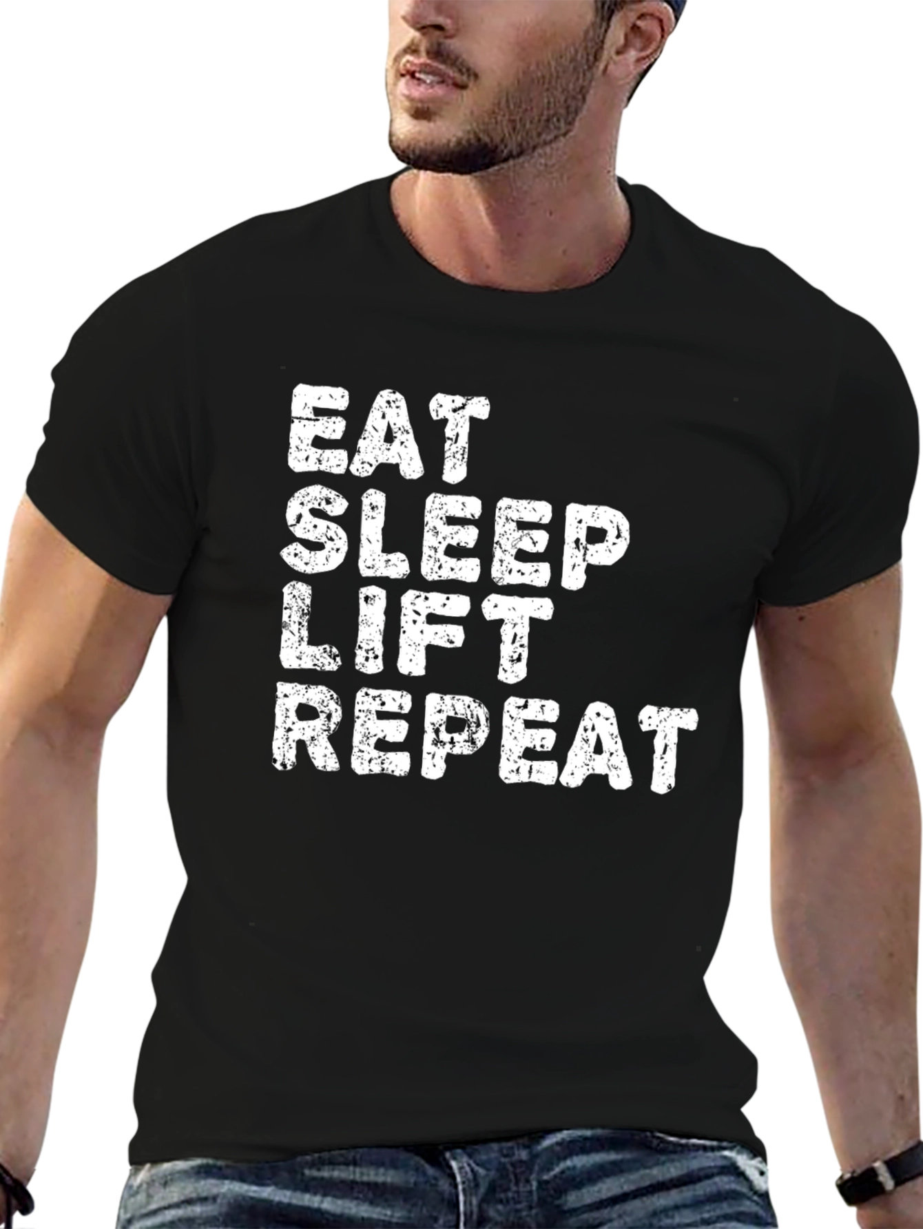 Camiseta Negra Eat Sleep Lift Repeat para Hombre