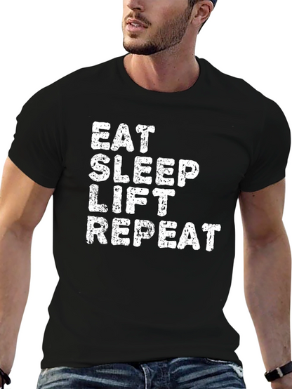 Camiseta Negra Eat Sleep Lift Repeat para Hombre