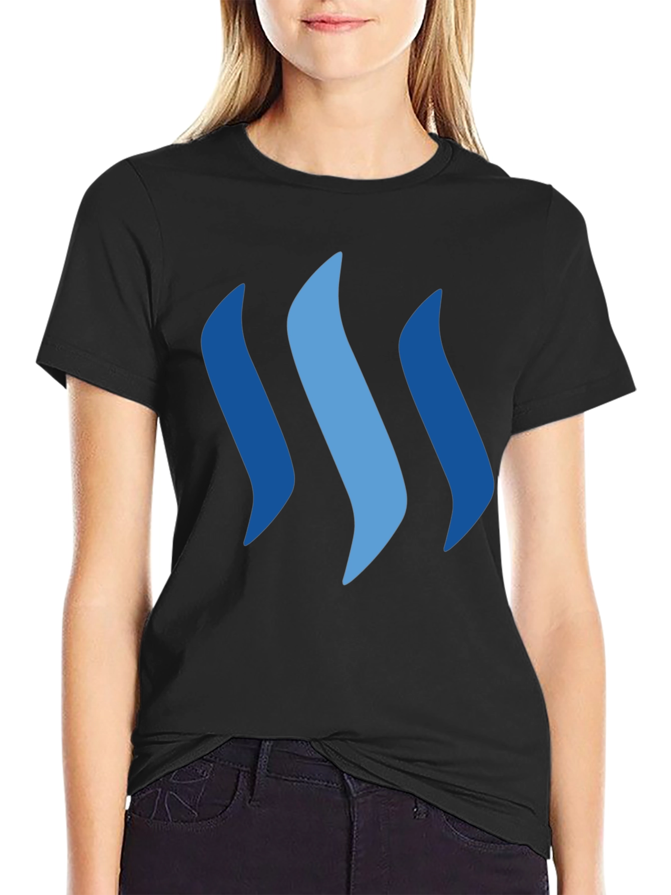 Camiseta Negra con Diseño Ondas Azules
