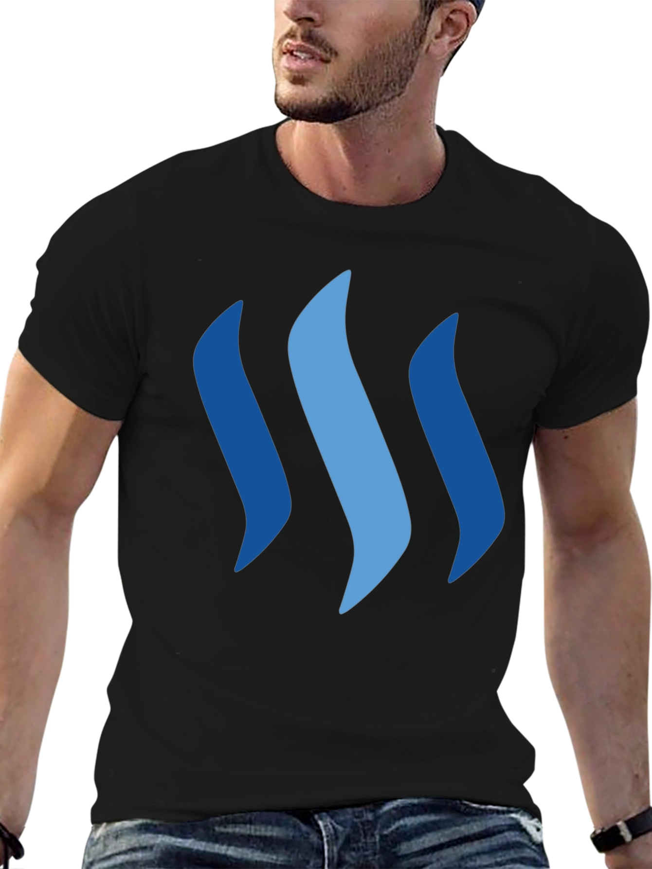 Camiseta Negra con Diseño Ondas Azules