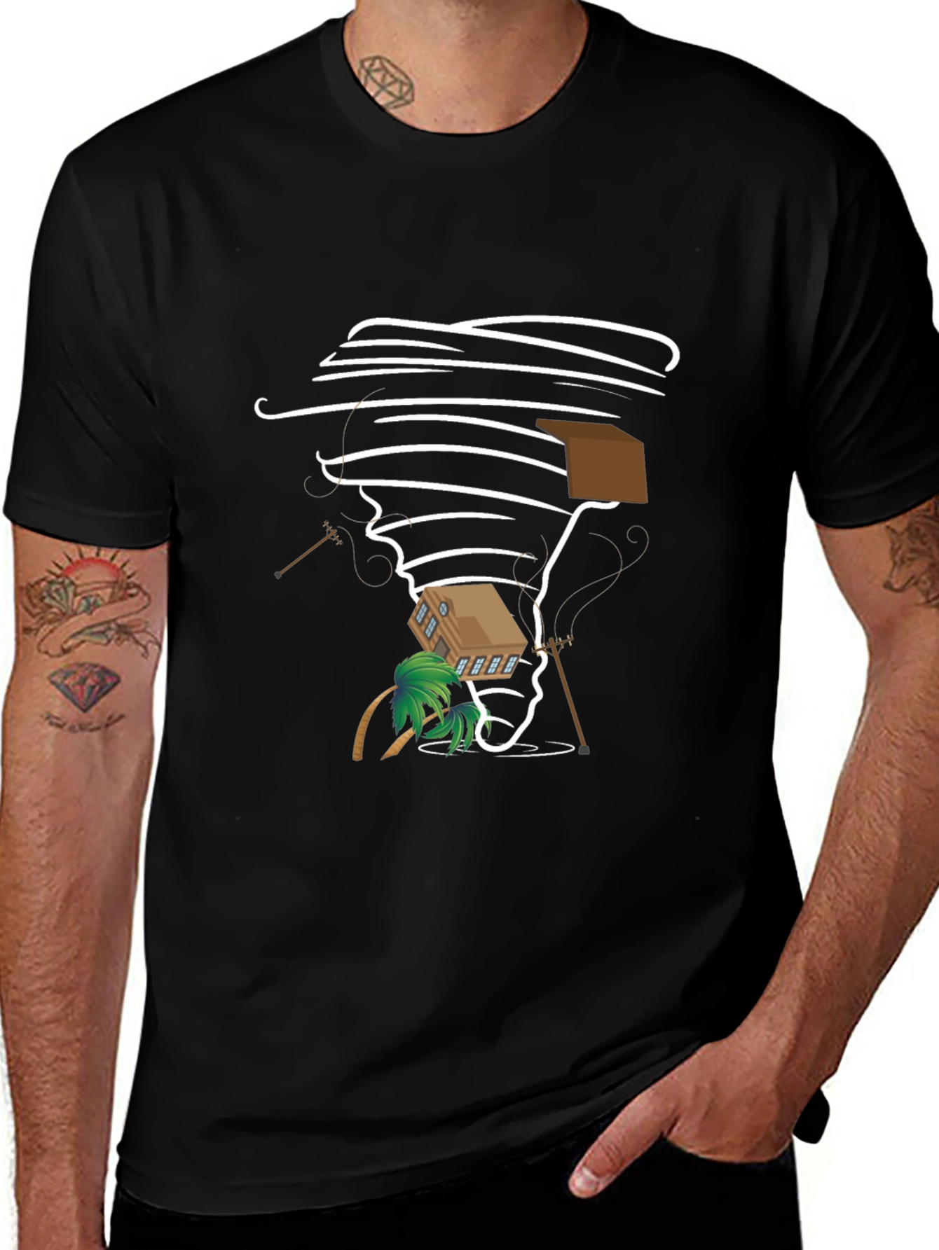 Camiseta Negra Estampado Tornado Divertido