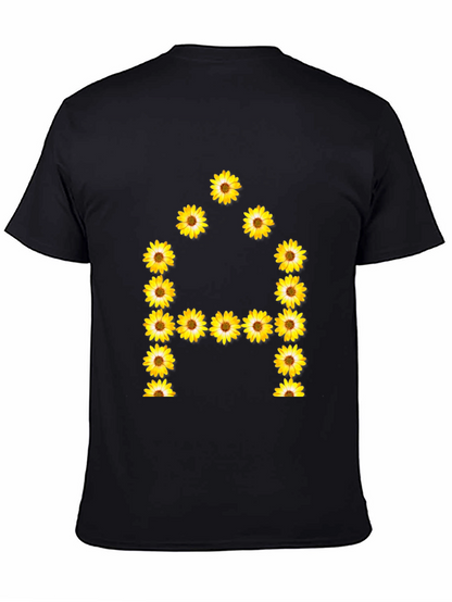 Camiseta Negra con Diseño Floral Letra A