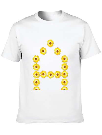 Camiseta Negra con Diseño Floral Letra A