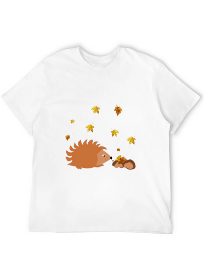 Camiseta Negra con Diseño de Erizo Otoñal