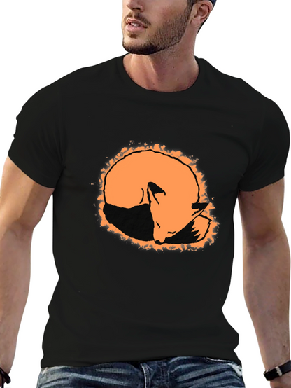 Camiseta Negra con Diseño de Zorro Naranja