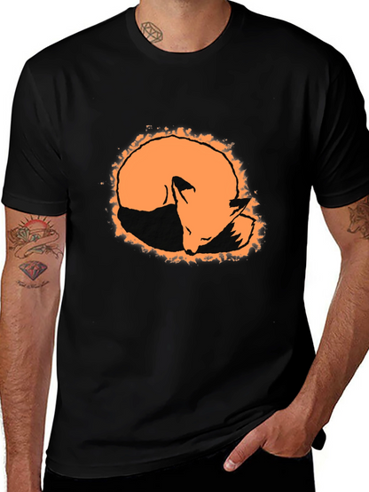 Camiseta Negra con Diseño de Zorro Naranja