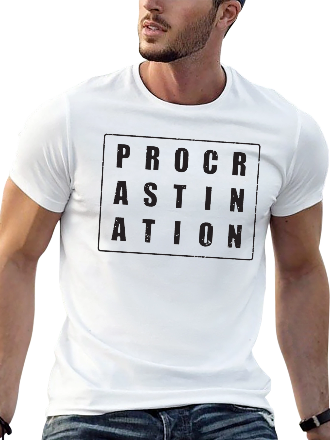 Camiseta Negra Procrastinación Hombre Casual