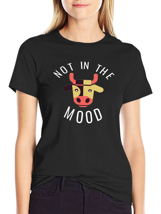 Camiseta Negra con Diseño de Vaca No In The Mood