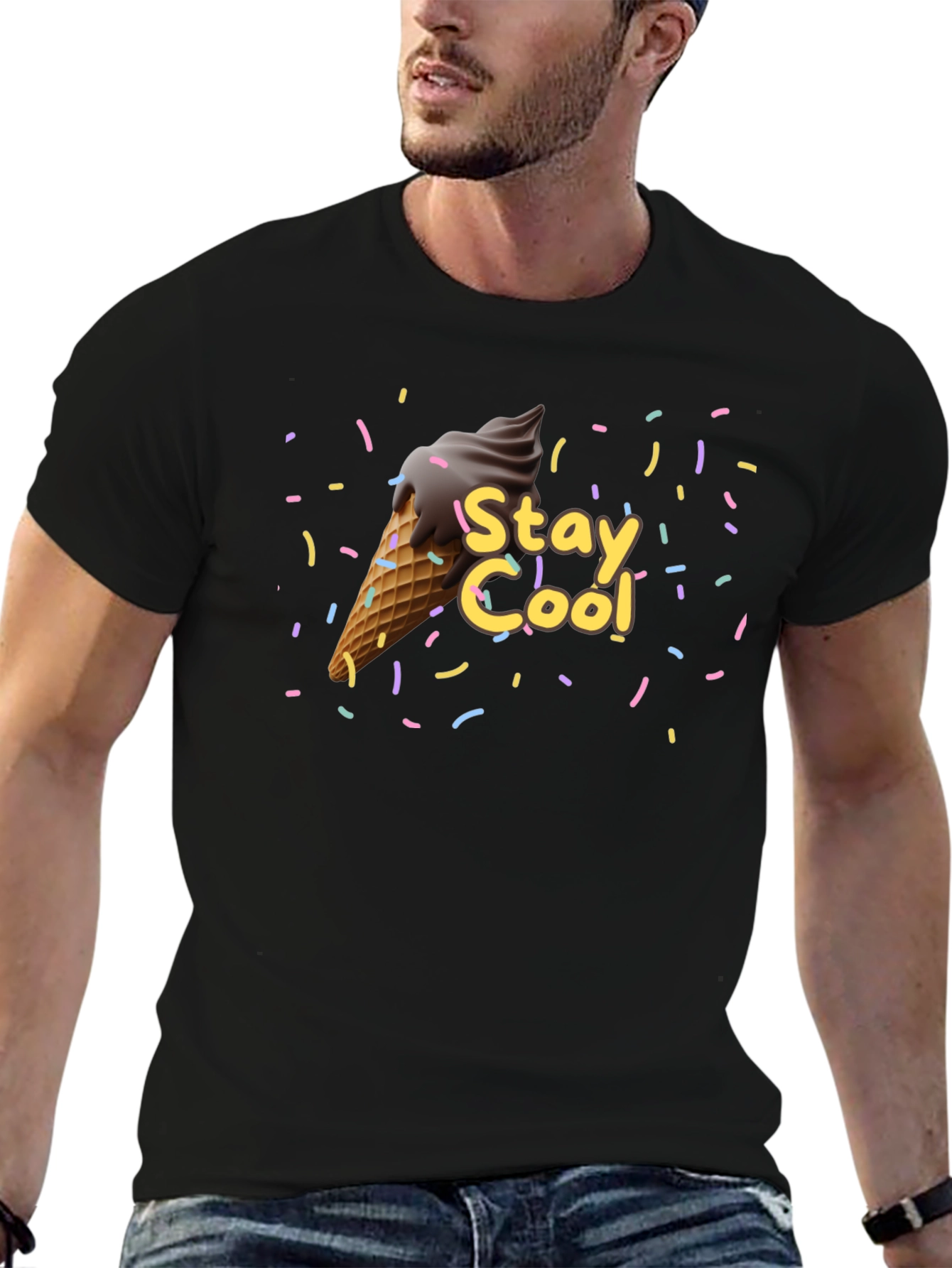 Camiseta Negra Stay Cool con Helado