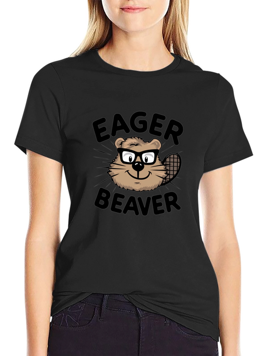 Camiseta Negra Eager Beaver con Diseño Divertido