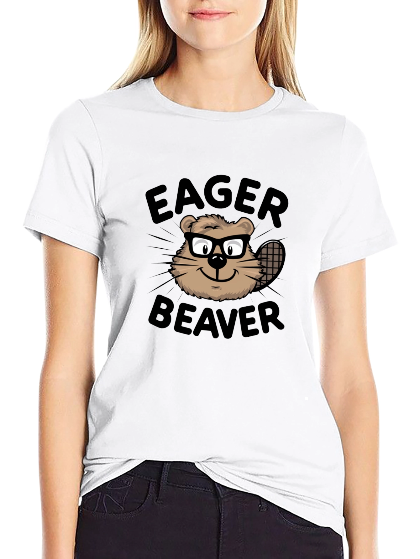 Camiseta Negra Eager Beaver con Diseño Divertido
