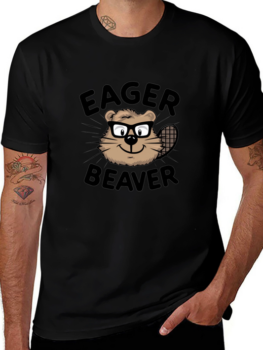 Camiseta Negra Eager Beaver con Diseño Divertido