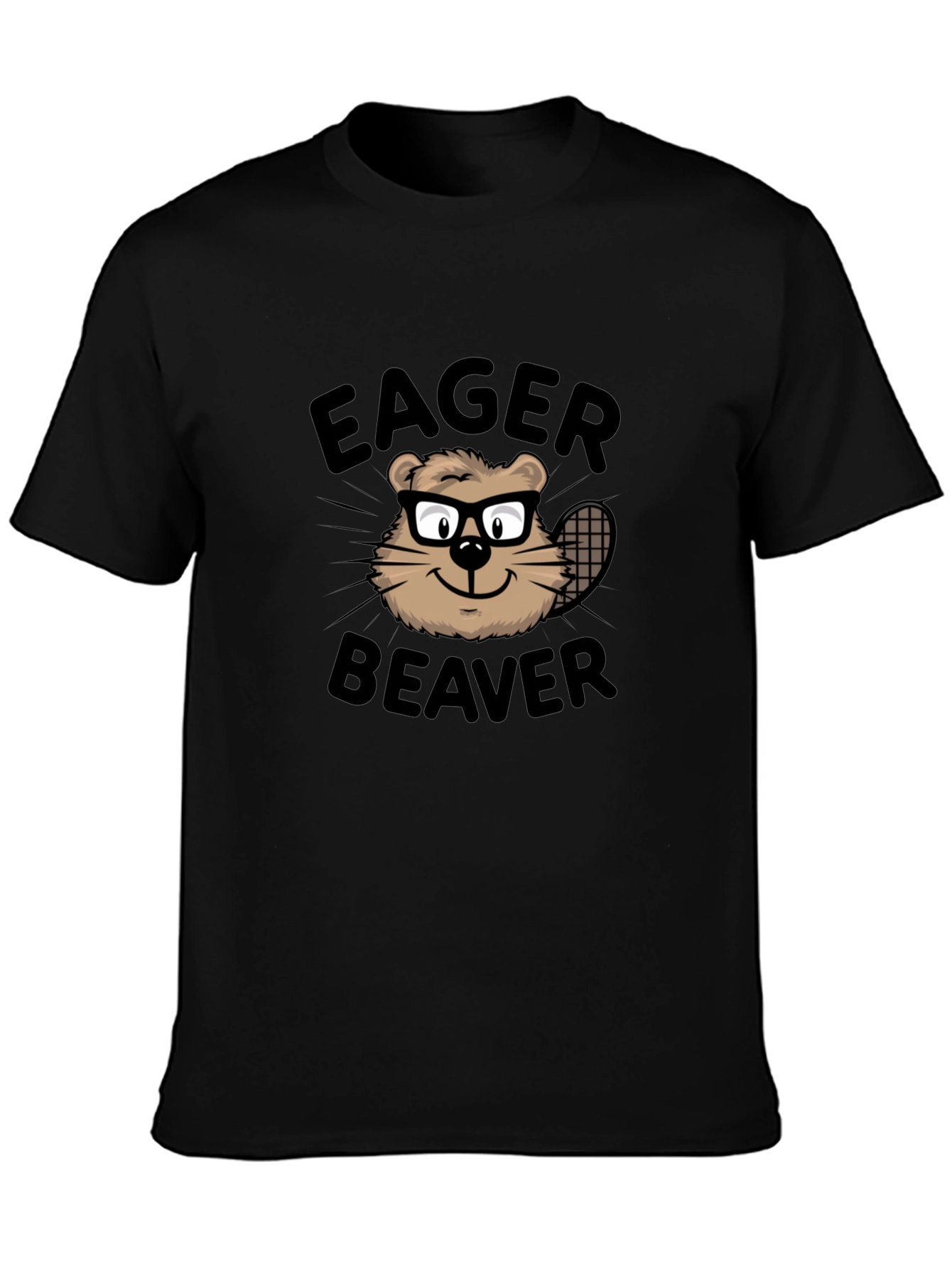 Camiseta Negra Eager Beaver con Diseño Divertido