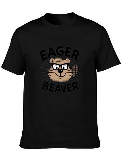 Camiseta Negra Eager Beaver con Diseño Divertido