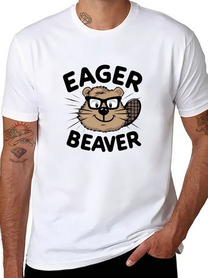 Camiseta Negra Eager Beaver con Diseño Divertido