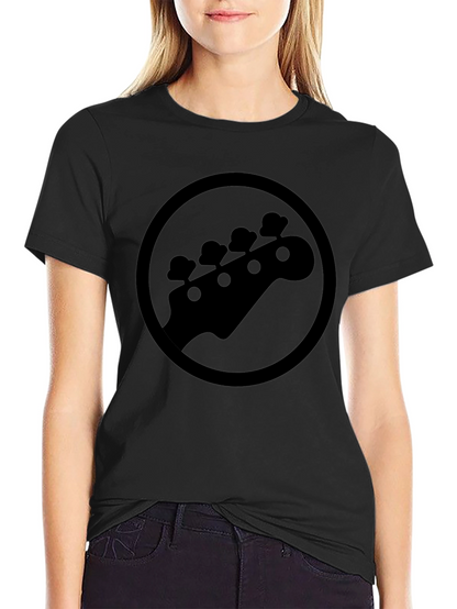 Camiseta Negra con Diseño de Cabeza de Guitarra Baja