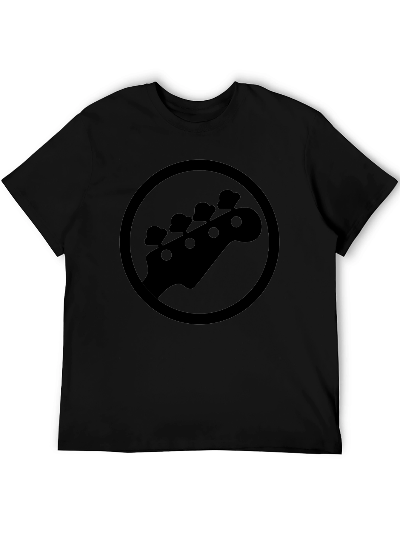 Camiseta Negra con Diseño de Cabeza de Guitarra Baja