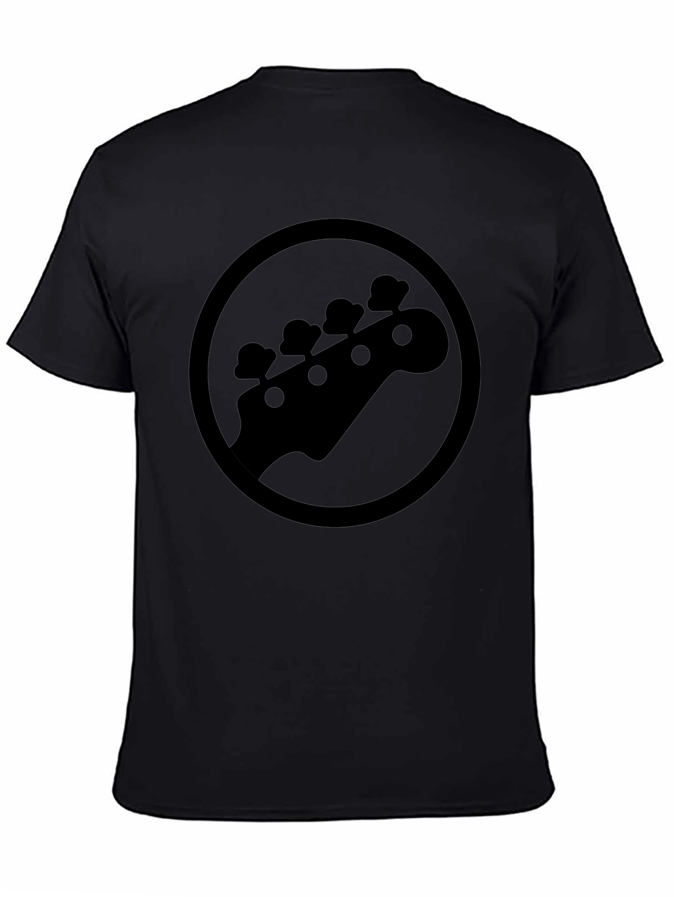Camiseta Negra con Diseño de Cabeza de Guitarra Baja