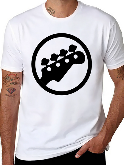 Camiseta Negra con Diseño de Cabeza de Guitarra Baja
