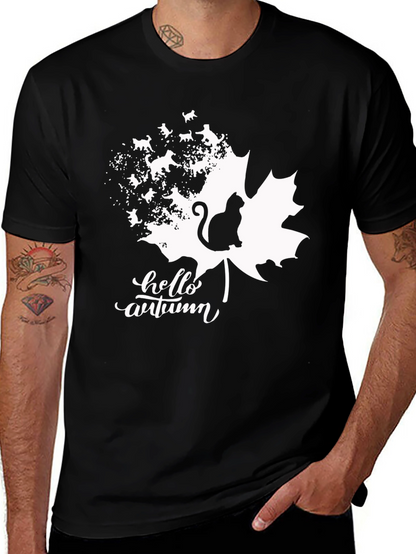 Camiseta Negra Hello Autumn con Gato