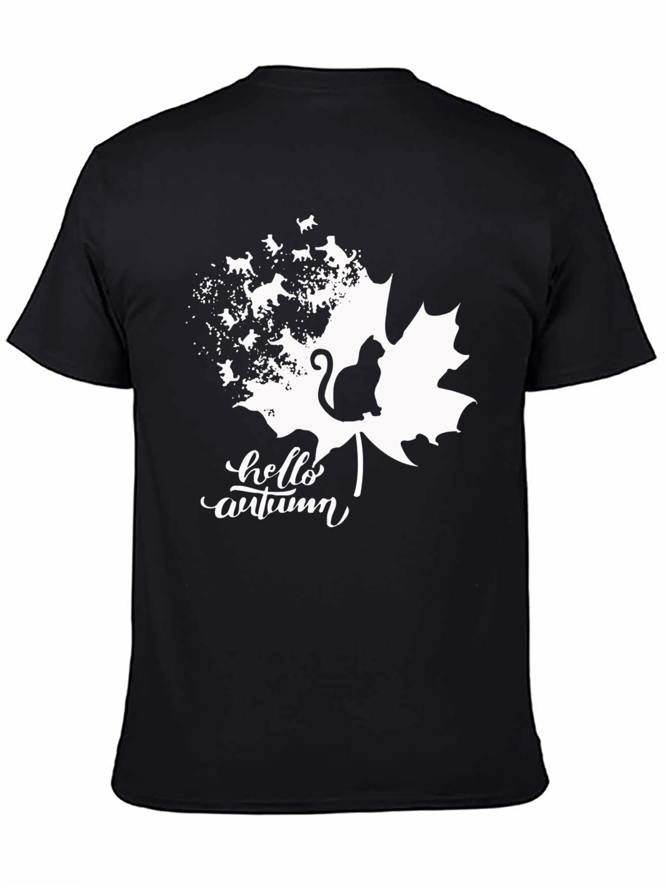Camiseta Negra Hello Autumn con Gato