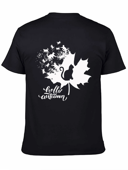 Camiseta Negra Hello Autumn con Gato