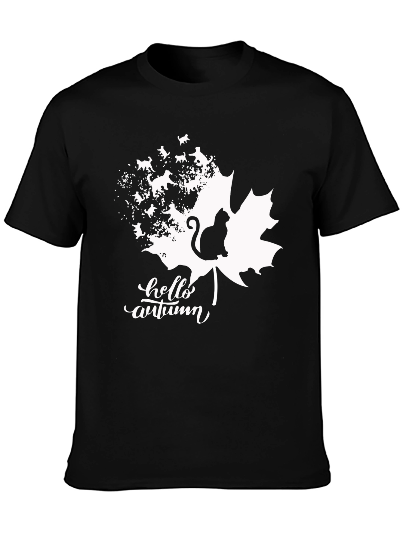Camiseta Negra Hello Autumn con Gato