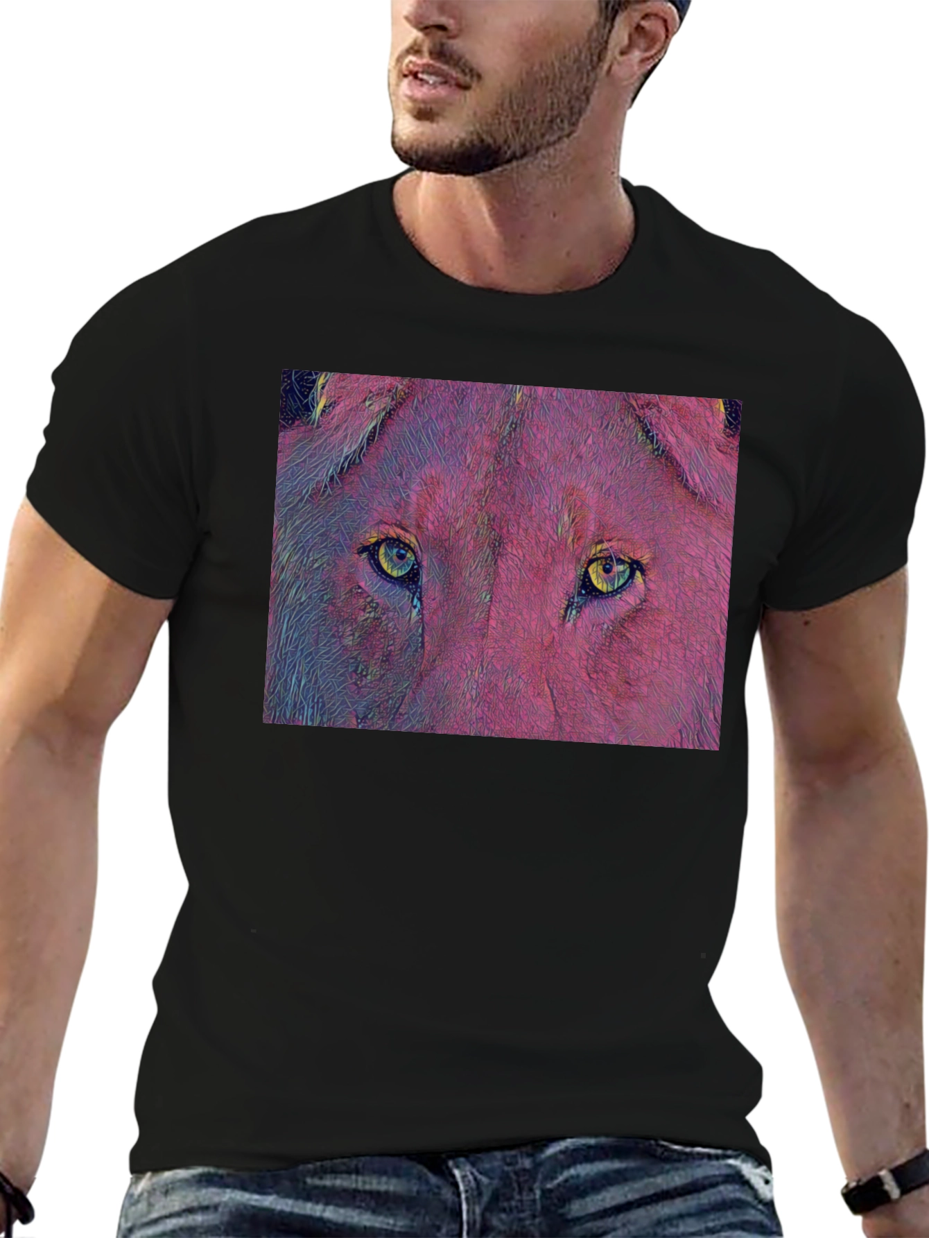 Camiseta Negra con Diseño de Ojos de León